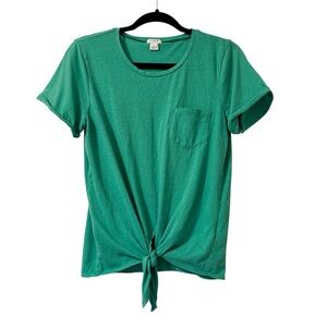 J. Crew Kelly Green Tie Front Short Sleeve Tee Size Medium